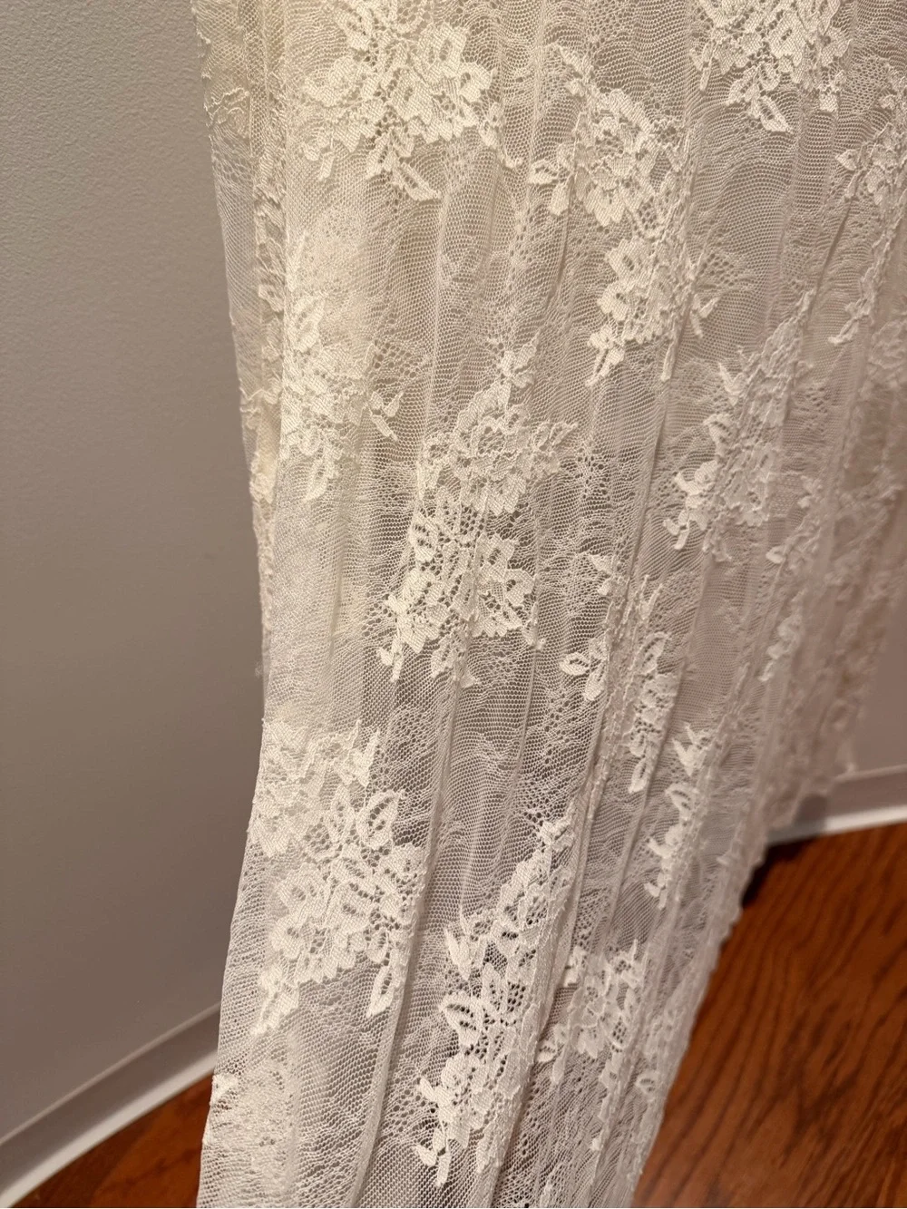 Abercrombie & Fitch Ivory Lace Strapless Ruched Maxi Dress Petite Large